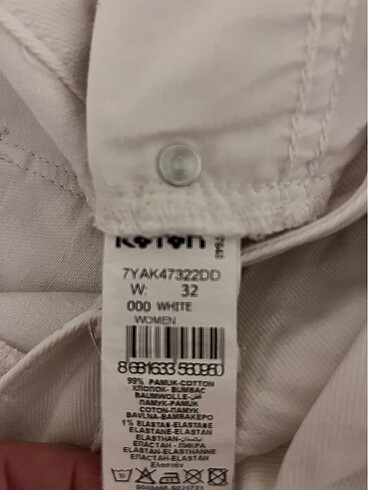 32 Beden beyaz Renk Kot pantolon