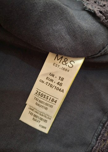 Marks & Spencer Lacivert Keten Mini Geniş Yaka Bluz 46