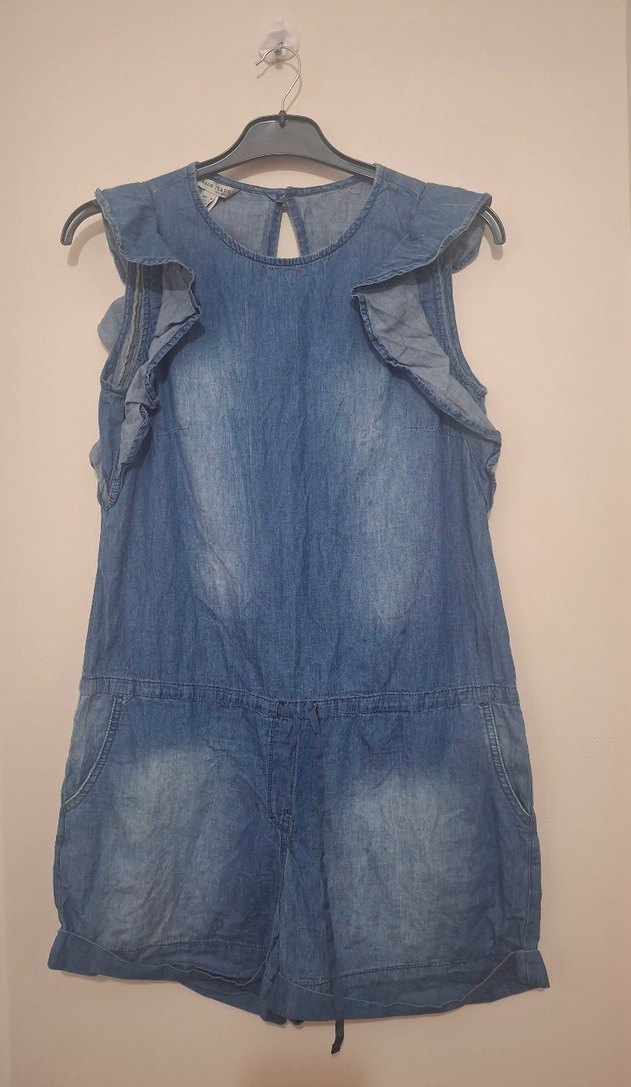 Kadın Lacivert Kısa Denim Tulum - Görsel 4