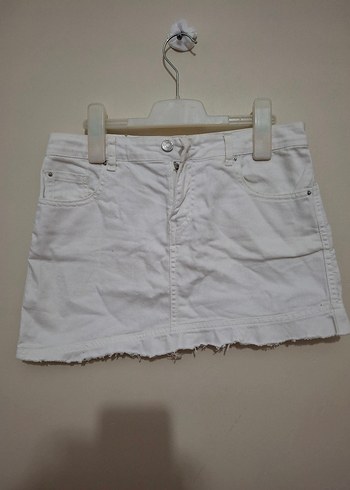 Beyaz Denim Mini Etek