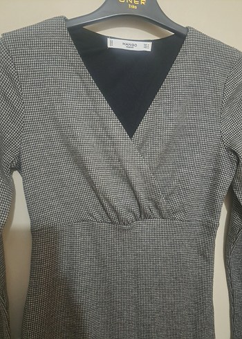 Gri V Yakalı Pilili Triko Elbise 36,38 - Görsel 4