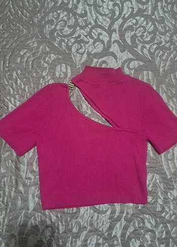 Fuşya Yarım Balıkçı Yaka Crop Top - Görsel 4