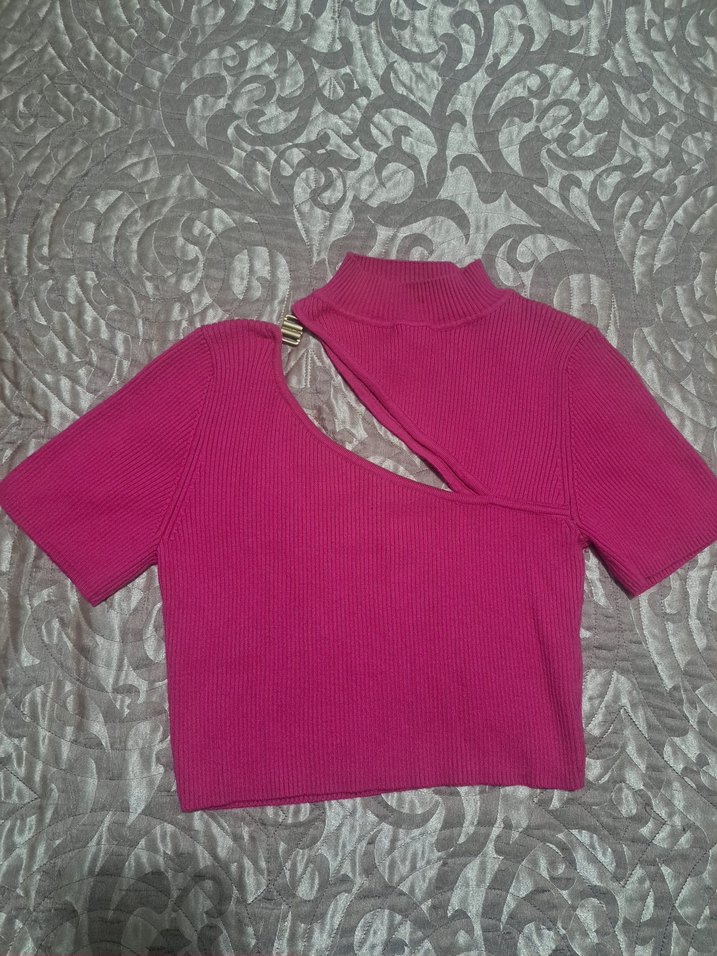 Fuşya Yarım Balıkçı Yaka Crop Top - Görsel 4