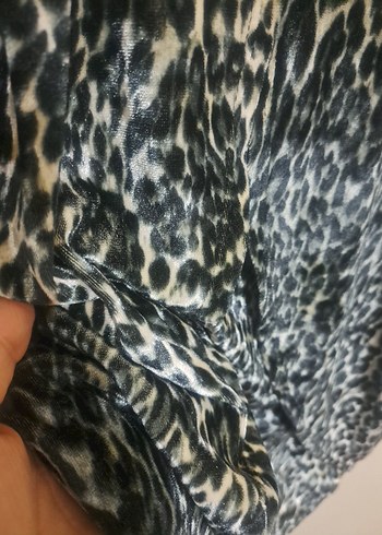 Leopar Desenli Straplez Mini Elbise Kadife 38 - Görsel 3