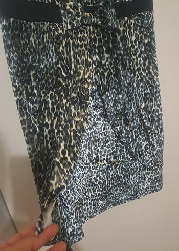 Leopar Desenli Straplez Mini Elbise Kadife 38 - Görsel 4