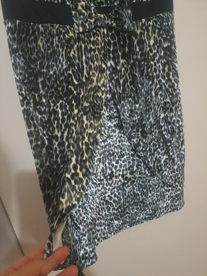 Leopar Desenli Straplez Mini Elbise Kadife 38 - Görsel 4