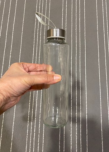 Şeffaf Cam Su Şişesi, Metal Kapaklı - Görsel 2