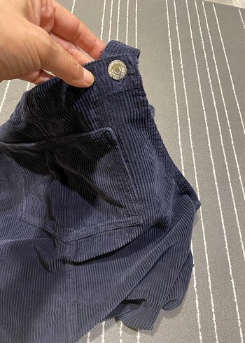 Lacivert Kadın  Askılı Mini salopet kadife - Görsel 6