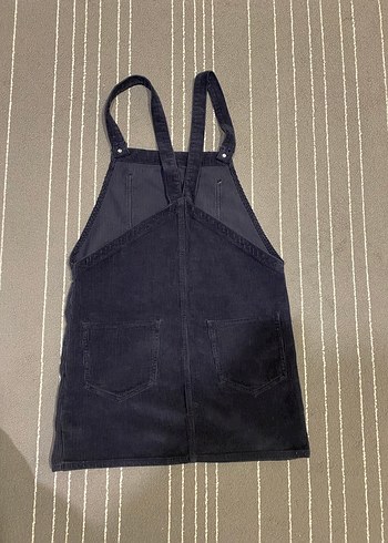 Lacivert Kadın  Askılı Mini salopet kadife - Görsel 5