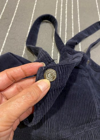 Lacivert Kadın  Askılı Mini salopet kadife - Görsel 7