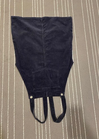 Lacivert Kadın  Askılı Mini salopet kadife - Görsel 3