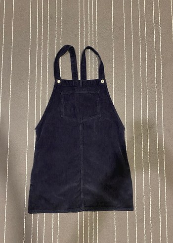 Lacivert Kadın  Askılı Mini salopet kadife - Görsel 2