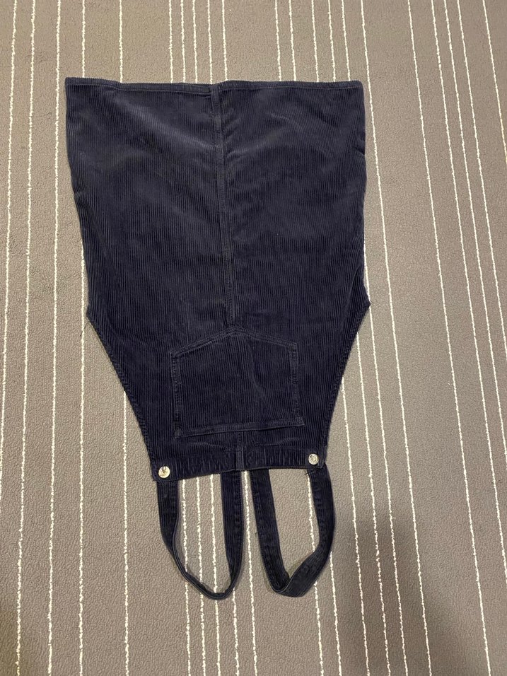 Lacivert Kadın  Askılı Mini salopet kadife - Görsel 3