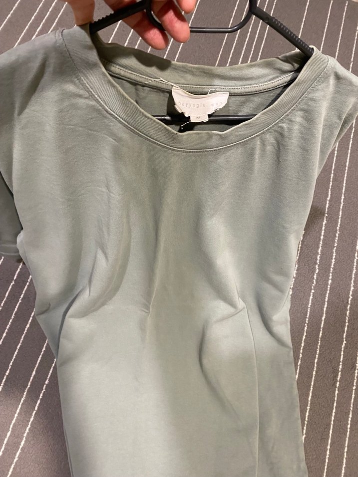 Gri Keten Erkek Tişört - Rahat Kesim - Görsel 3