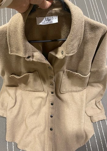 Bej Düğmeli Uzun Kollu Keten kaşe karışımı - Görsel 6