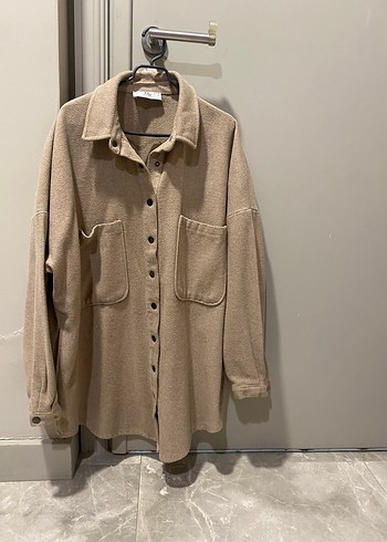 Bej Düğmeli Uzun Kollu Keten kaşe karışımı - Görsel 2