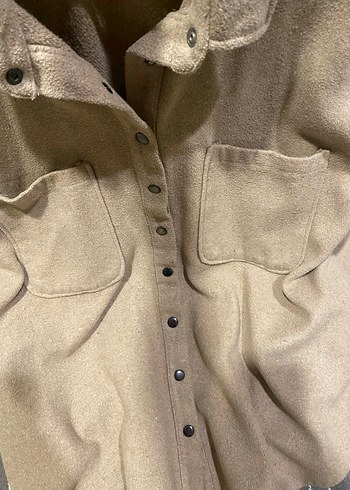 Bej Düğmeli Uzun Kollu Keten kaşe karışımı - Görsel 4