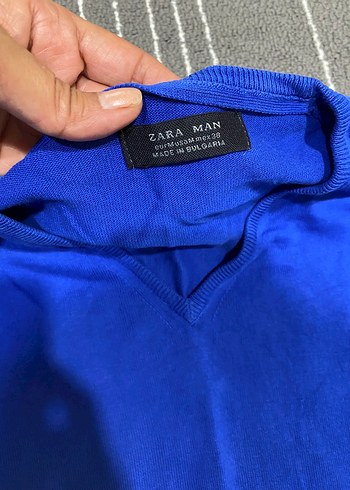 Zara Mavi Erkek V Yaka Triko Kazak