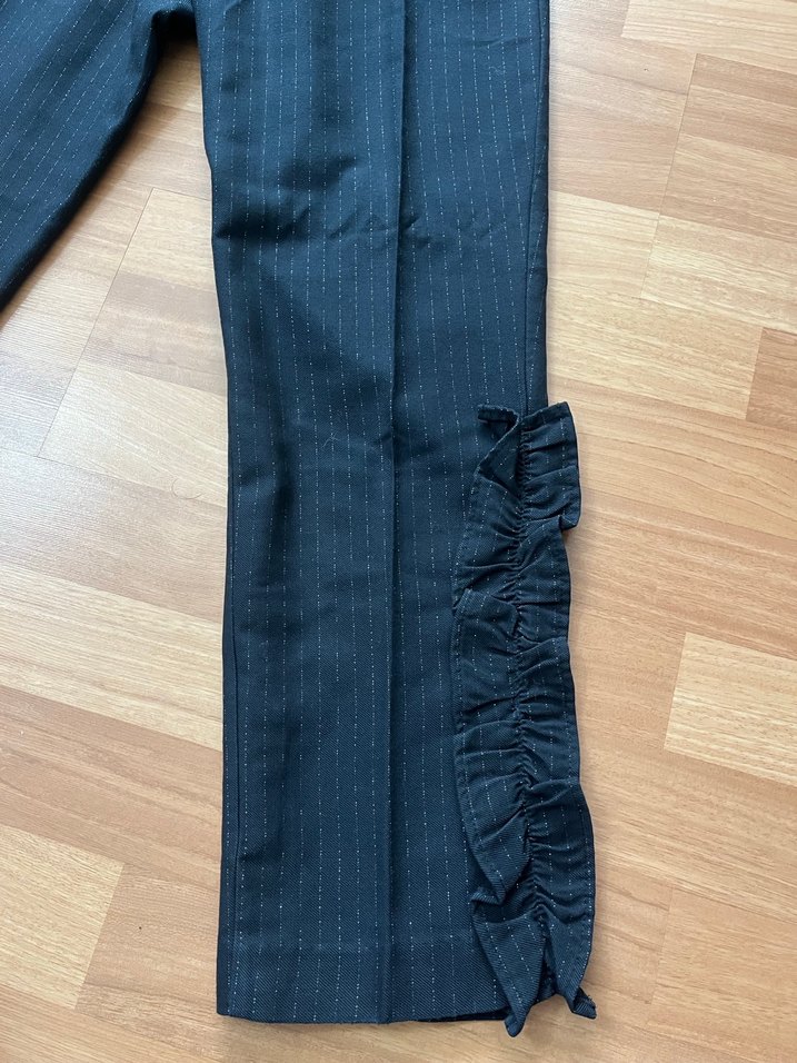 Lacivert Kadın Pilili Midi Kot Pantolon - Görsel 2