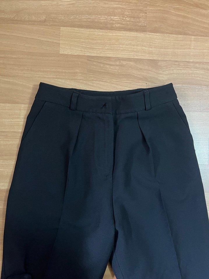 Siyah Kadın Kumaş Pantolon Midi Boy - Görsel 3