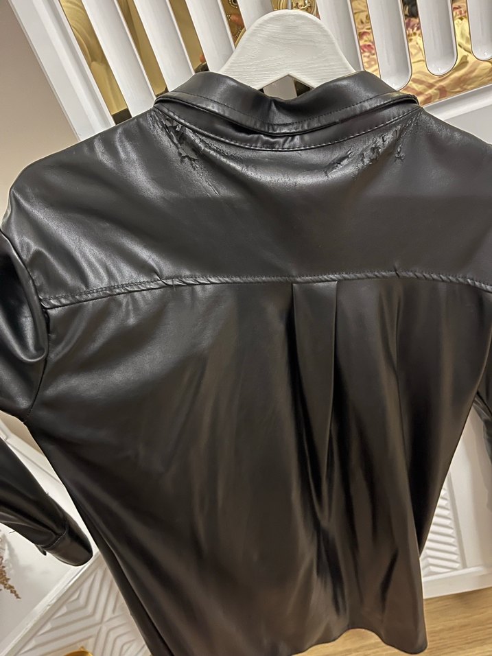 Düğmeli Siyah Deri Kadın Ceket - Görsel 2