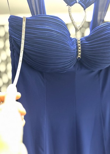 Sade Lacivert Uzun Abiye Elbise - Görsel 2