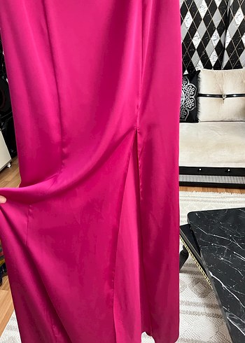 Pembe Askılı Uzun Drapeli Abiye Elbise - Görsel 4