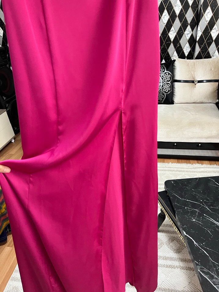 Pembe Askılı Uzun Drapeli Abiye Elbise - Görsel 4