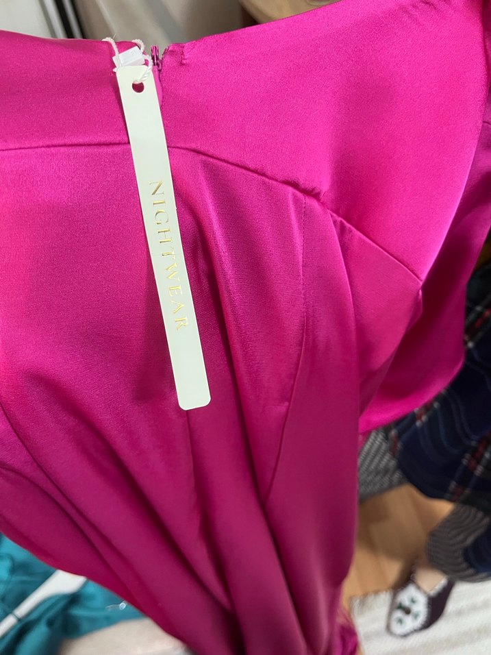 Pembe Askılı Uzun Drapeli Abiye Elbise - Görsel 3