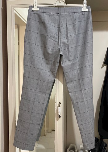 Kadın Gri Kareli Kumaş Pantolon - Görsel 6