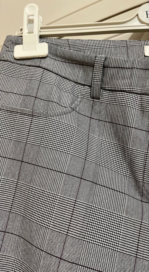 Kadın Gri Kareli Kumaş Pantolon - Görsel 5