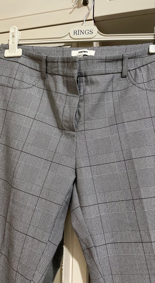 Kadın Gri Kareli Kumaş Pantolon - Görsel 2