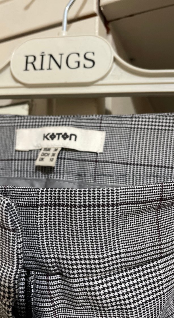 Kadın Gri Kareli Kumaş Pantolon - Görsel 4