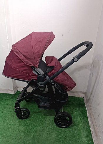 Bordo Bebek Arabası ve Taşıma Koltuğu - Görsel 3