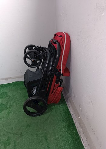 Koyu Kırmızı Bebek Arabası ve Ana Kucağı - Görsel 6