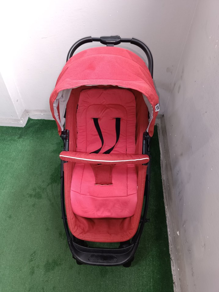 Koyu Kırmızı Bebek Arabası ve Ana Kucağı - Görsel 5