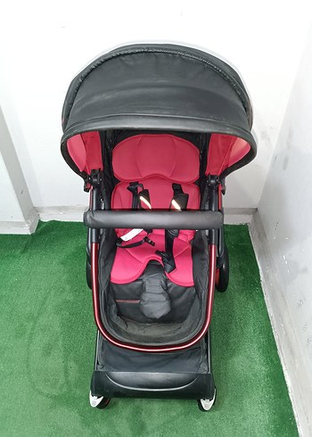 Koyu Kırmızı Bebek Arabası ve Oto Koltuğu - Görsel 5