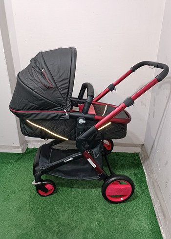 Koyu Kırmızı Bebek Arabası ve Oto Koltuğu - Görsel 3