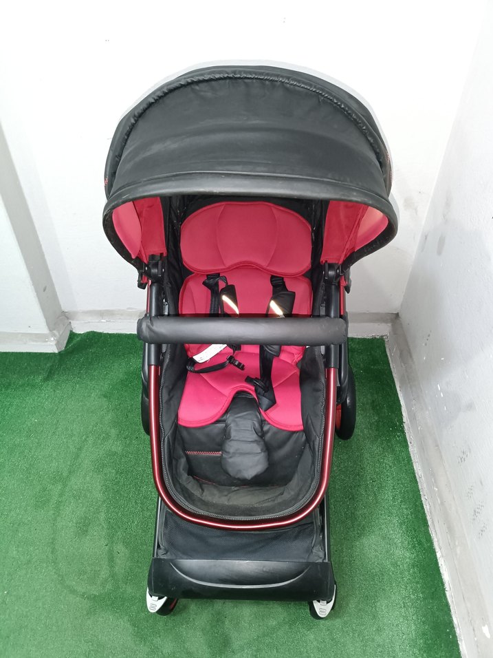 Koyu Kırmızı Bebek Arabası ve Oto Koltuğu - Görsel 5