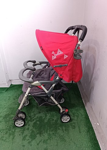 Kırmızı İkiz Bebek Arabası Temiz Sağlamdır Kargo Var - Görsel 4