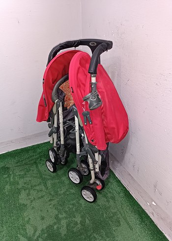 Kırmızı İkiz Bebek Arabası Temiz Sağlamdır Kargo Var - Görsel 5