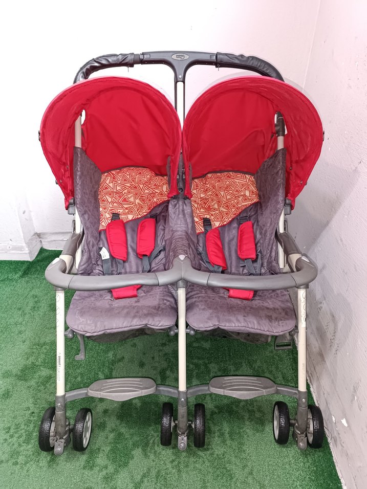 Kırmızı İkiz Bebek Arabası Temiz Sağlamdır Kargo Var - Görsel 3