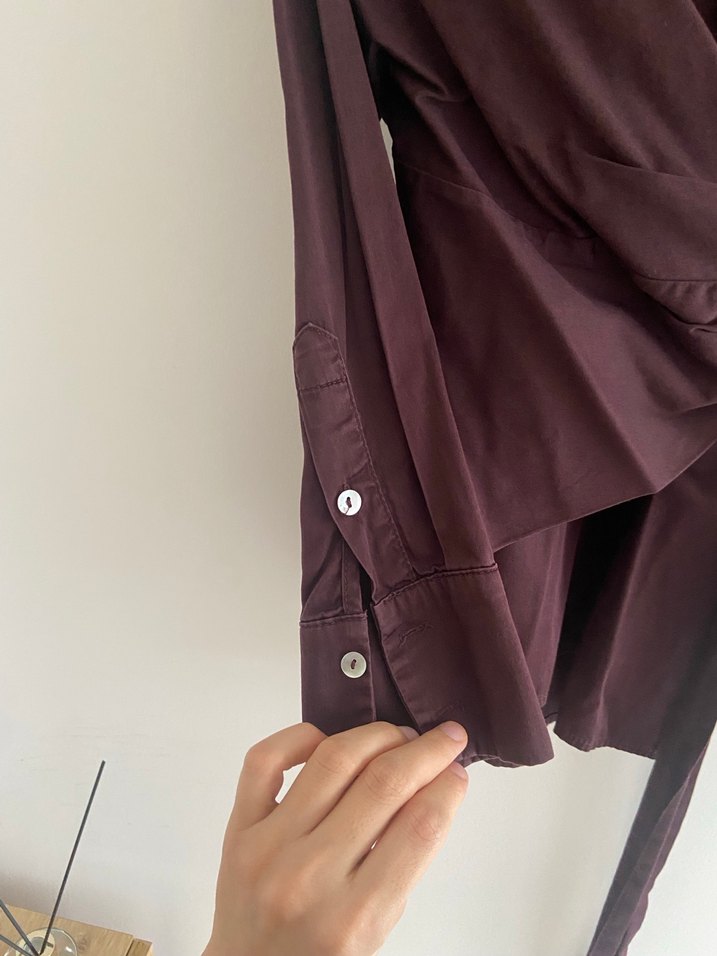 Blah Bordo Drapeli Kadın Gömlek - Görsel 5