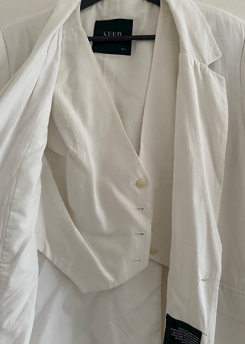 Suud beyaz keten blazer ve yelek - Görsel 3