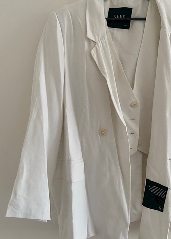Suud beyaz keten blazer ve yelek - Görsel 2