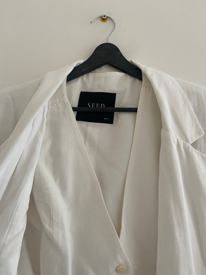 Suud beyaz keten blazer ve yelek - Görsel 4