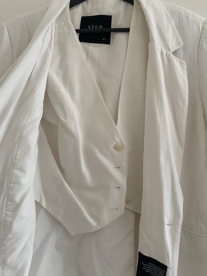 Suud beyaz keten blazer ve yelek - Görsel 3
