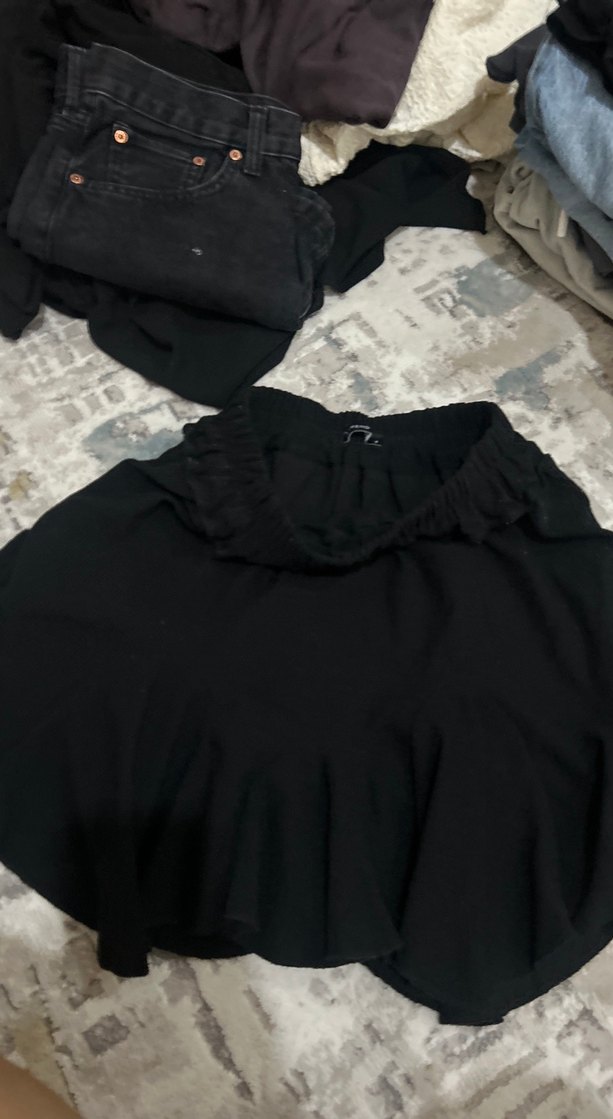 Bağlama Desenli Siyah Mini Etek - Görsel 2