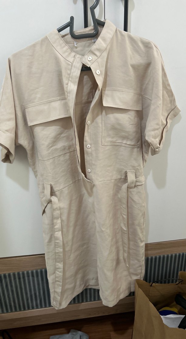 Bej Kısa Kollu Keten Midi elbise Zara - Görsel 5