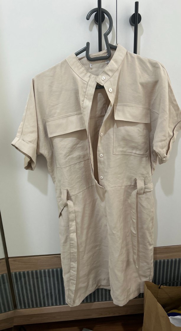 Bej Kısa Kollu Keten Midi elbise Zara - Görsel 2